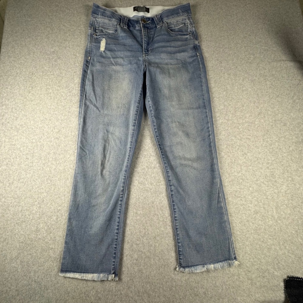 Democracy‎ Ab Solution Straight Leg Jeans Blue Distressed Raw Hem Womens Size 8